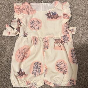 Adorable Cream and Pink Baby Romper Bambi